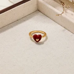 Girl Heart-shaped Oil Drop Ring Women's Ring Alloy Material Daily Wear Red And Black Rubber Embedded Four Seasons Applicable 3