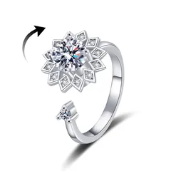 Gold Copper Flowers Ring For Women With Rotatable Craft And Zircon Inlay, Anxiety Jewelry 5