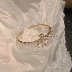 Gold Cross Open Ring For Women With KC Golden Plated Coating 0.03µm-0.05µm Featuring Rhinestones, 1 Piece
