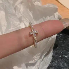 Gold Cross Open Ring For Women With KC Golden Plated Coating 0.03µm-0.05µm Featuring Rhinestones, 1 Piece 5