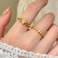 Gold Electroplated Copper Gourd Ring For Women With Rhinestones Inlay