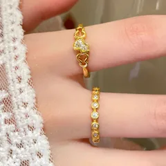 Gold Electroplated Copper Gourd Ring For Women With Rhinestones Inlay 2