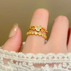 Gold Electroplated Copper Gourd Ring For Women With Rhinestones Inlay 4