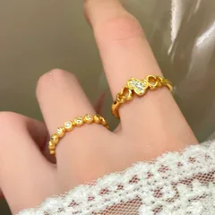 Gold Electroplated Copper Gourd Ring For Women With Rhinestones Inlay 5