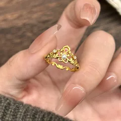 Gold Electroplated Open Ring For Women Featuring Heart Shape Design With Imitation Pearl Inlay 4
