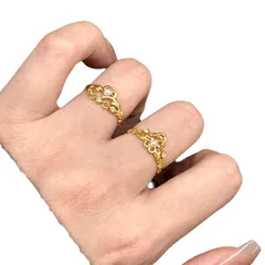 Gold Electroplated Open Ring For Women Featuring Heart Shape Design With Imitation Pearl Inlay 5
