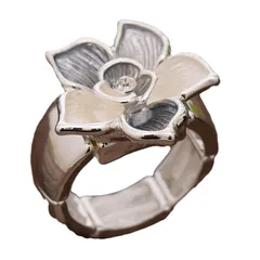 Gold Flowers Adjustable Ring For Women With Enamel Craft And Rhinestone Inlay, Made Of Zinc Alloy 5