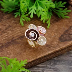 Gold Flowers Ring For Women With Enamel Craft And Rhinestone Inlay, Made Of Zinc Alloy 3