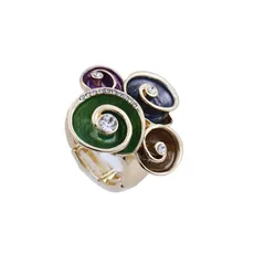 Gold Flowers Ring For Women With Enamel Craft And Rhinestone Inlay, Made Of Zinc Alloy 5