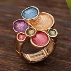 Gold Flowers Ring For Women In Zinc Alloy Featuring Enamel Craftsmanship 2