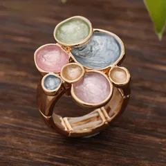 Gold Flowers Ring For Women In Zinc Alloy Featuring Enamel Craftsmanship 3