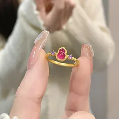 Luxurious Gold Gourd Ring For Women In Electroplated Copper With Rhinestones Inlay
