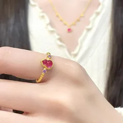 Luxurious Gold Gourd Ring For Women In Electroplated Copper With Rhinestones Inlay 2