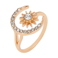 Luxurious Gold Moon Open Ring For Women With Bezel Setting And Rhinestones In Zinc Alloy 5