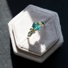 Gold Plated Green Diamond Ring Zirconium Stone Fashionable Geometric Ring Bohemian Style Alloy Jewelry For Women