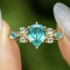 Gold Plated Green Diamond Ring Zirconium Stone Fashionable Geometric Ring Bohemian Style Alloy Jewelry For Women 2