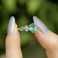 Gold Plated Green Diamond Ring Zirconium Stone Fashionable Geometric Ring Bohemian Style Alloy Jewelry For Women 4