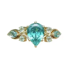 Gold Plated Green Diamond Ring Zirconium Stone Fashionable Geometric Ring Bohemian Style Alloy Jewelry For Women 5