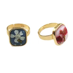Gold Plated Resin Ring With Embedded Dried Flowers Stylish Exaggerated New   Rings For Women 5