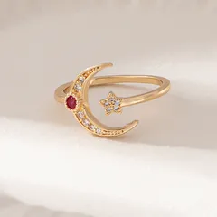 Gold Plated Star Ring For Women In Copper With Zircon Inlay Featuring Electroplating Craft 3
