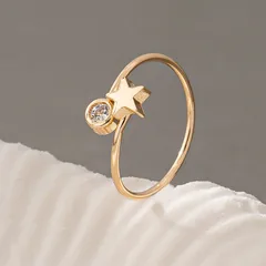 Gold Plated Star Ring For Women In Copper With Zircon Inlay Featuring Electroplating Craft 4