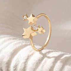 Gold Plated Star Ring For Women In Copper With Zircon Inlay Featuring Electroplating Craft 5