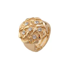 Gold Rose Ring For Women With Enamel Craftsmanship And Rhinestone Inlay, Made Of Durable Zinc Alloy 5