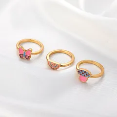 Golden Metal Mushroom Rings For Women Featuring Enamel Craftsmanship