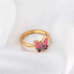 Golden Metal Mushroom Rings For Women Featuring Enamel Craftsmanship 3