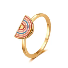 Golden Metal Mushroom Rings For Women Featuring Enamel Craftsmanship 5