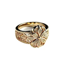 Golden Plated Alloy Flowers Ring For Unisex Featuring Water Plating With 0.05µm-0.08µm Thickness 4