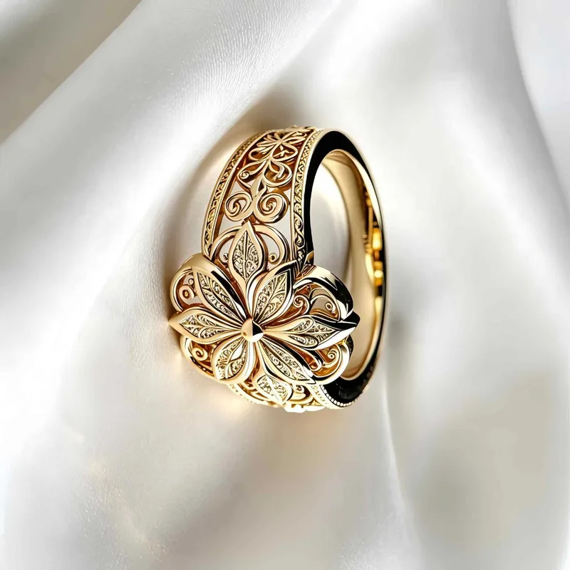 Golden Plated Alloy Flowers Ring For Unisex Featuring Water Plating With 0.05µm-0.08µm Thickness 5