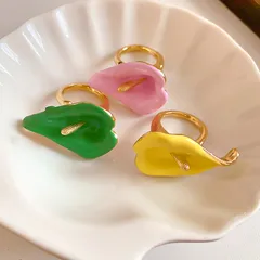 Golden Plated Alloy Open Ring For Women Featuring Enamel Craftsmanship With 0.03µm Plating Thickness 3