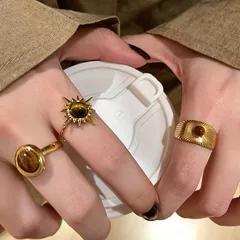 Golden Sun Flower Tiger Eye Ring Women's  New High-grade Sense Ring Niche Design Unique Ring