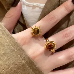 Golden Sun Flower Tiger Eye Ring Women's  New High-grade Sense Ring Niche Design Unique Ring 2