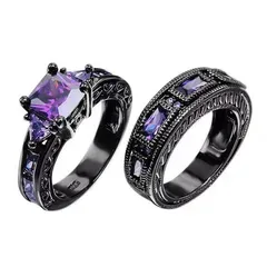 Gothic Purple Constellation Rings For Women, 1 Pair Featuring Rhinestones In Alloy Material