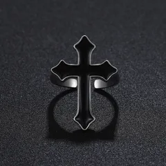 Halloween Dark Style Cross Open Ring In Dark Alloy For Unisex 2