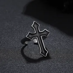 Halloween Dark Style Cross Open Ring In Dark Alloy For Unisex 3