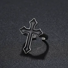 Halloween Dark Style Cross Open Ring In Dark Alloy For Unisex 4