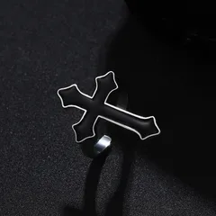Halloween Dark Style Cross Open Ring In Dark Alloy For Unisex 5