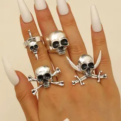 Gothic Dark Pirate Skull Halloween Theme Adjustable Open Ring Zinc Alloy Geometric Pattern Unisex Jewelry
