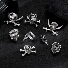 Gothic Dark Pirate Skull Halloween Theme Adjustable Open Ring Zinc Alloy Geometric Pattern Unisex Jewelry 4