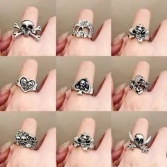 Gothic Silver Skull Open Ring For Halloween Unisex Featuring Electroplated Alloy Design