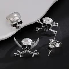 Gothic Silver Skull Open Ring For Halloween Unisex Featuring Electroplated Alloy Design 2