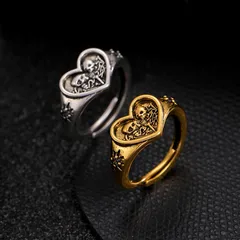 Gothic Silver Skull Open Ring For Halloween Unisex Featuring Electroplated Alloy Design 3