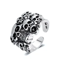 Gothic Silver Skull Open Ring For Halloween Unisex Featuring Electroplated Alloy Design 5