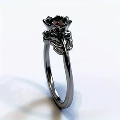 Sweet Handmade Alloy Rings For Women Featuring Dyed Black Flowers With Zircon Inlay 2