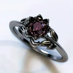 Sweet Handmade Alloy Rings For Women Featuring Dyed Black Flowers With Zircon Inlay 3