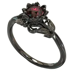 Sweet Handmade Alloy Rings For Women Featuring Dyed Black Flowers With Zircon Inlay 4