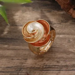 Handmade Apricot Flowers Adjustable Ring For Women In Zinc Alloy 3